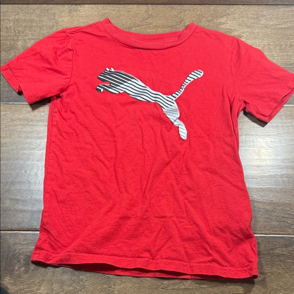 Boys Puma Striped Logo Red Tee